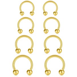 vcmart 6-8 Lip Piercing Horseshoe Nose Septum Lip Helix Rings 16G 6/8/10/12 mm Stainless Steel Gold Nose Ring, Stainless Steel