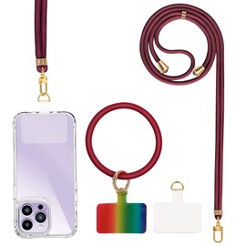 OMoonLove Cell Phone Lanyard Universal Adjustble Phone Lanyard Anti Lost Phone Strap Phone Tether Pads for Most Smartphone, Burgundy Red, fashion