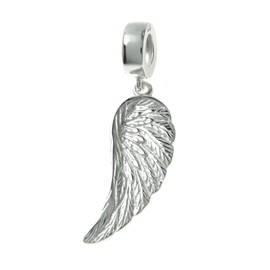 Queenberry Sterling Silver Angel Wing Feather Guidance European Style Dangle Bead Charm