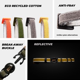 Beaus Bells - Recycled Cotton Cat Collar | Reflective, Anti-Fray, Water-Repellent, Breakaway Buckle (Kelp, Collar)