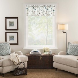 VOGOL Floral Embroidered Curtain Valance, Elegant Decorative Flower Pattern Window Valance Curtain, for Cafe Kitchen Small Window, Rod Pocket, 52 x 14, 1 Panel, Blue