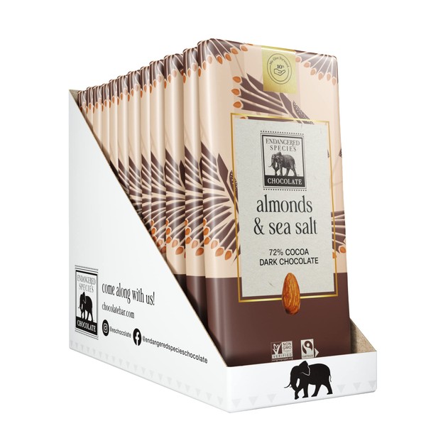 Endangered Species Dark Chocolate Bar w/Sea Salt & Almonds (72% cocoa)