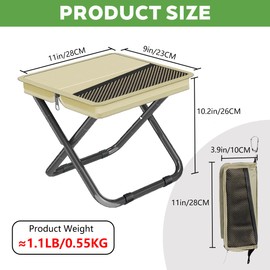 JollyJungleWave Portable Folding Stool-Handbag-Style Ultralight Camping Chair with Double Storage Pockets, 3Layer 600D Oxford Cloth, Heavy-Duty Carbon Steel Frame for Outdoor Fishing (Khaki, M)