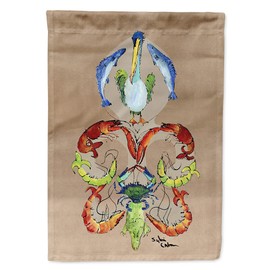 Caroline's Treasures 8134CHF Crab Shrimp Pelican Crab and Gator Fleur de lis House Flag Large Porch Sleeve Pole Decorative Outside Yard Banner Artwork Wall Hanging, Polyester, House Size, Multicolor