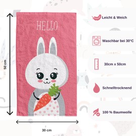 damaloo 2 x Children's Hand Towel 30 x 50 cm with Rabbit Motif Made of Cotton - Hand Towel for Girls - Dog Guest Towel Set - Face Towel Small - Small Wash Cloth 30 x 50 cm - Children's Towel Set Small