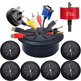 6Pack TV Cord Hider,2-3/8"(60mm) in Wall Cable Management Kit,Cord Hider for Wall Mounted TV,Behind Wall TV Wire Kit Cable Hider,Includes 2 Pass Throughs and Hole Saw Drill Attachment(Black)