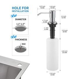 Built in Soap Dispenser for Kitchen Sink, Chrome Stainless Steel Countertop Pump Head (Plastic Inside), Dish Soap Hand Lotion Dispenser with Refillable 17OZ Bottle