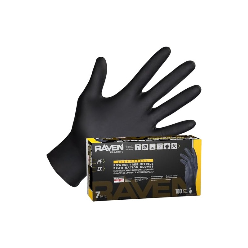 SAS Safety 66519 Raven Guantes desechables de nitrilo sin polvo,