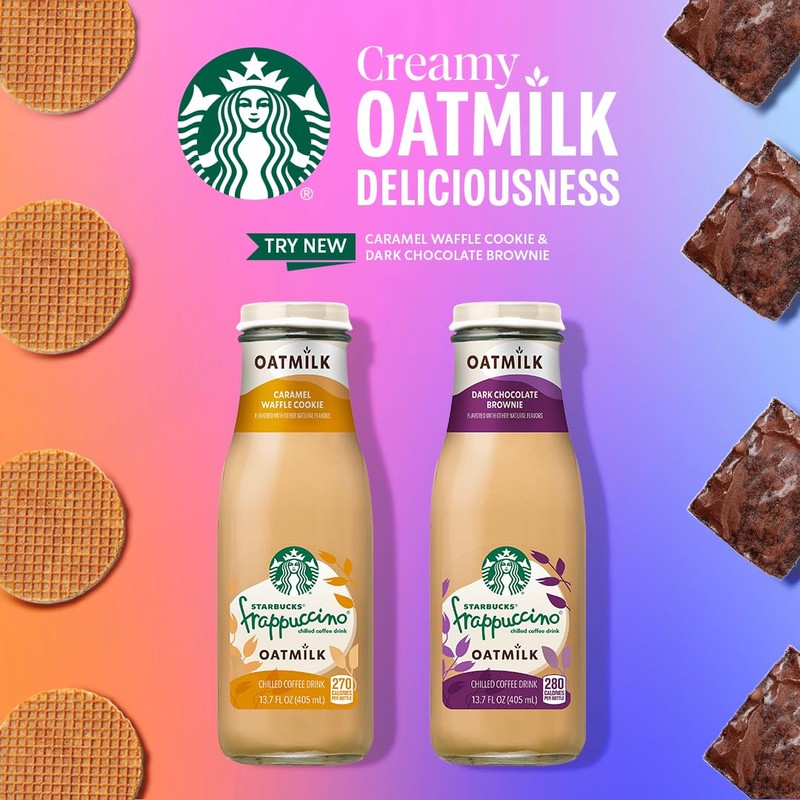 Starbucks Oatmilk Frappuccino, Coffee Drink, Caramel Waffle Cookie Oat Milk,