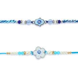 ARTISENIA Set of 2 Evil Eye Rakhi for Brother with Raksha Bandhan Greeting Card | Roli Chawal Tika - Raksha Bandhan Hamsa Evil Eye Rakhi for Brother & Bhabhi | Rakhi for Bhaiya EVIL504