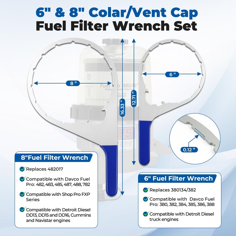 6 & 8 in Collar Vent Cap Fuel Filter Wrench