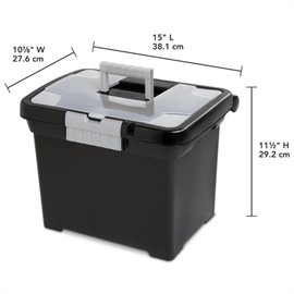 Sterilite Portable File Box, Stackable Storage Bin with Latching Lid and Handle, Plastic Container to Organize Papers in Home, Office, Black, 4-Pack