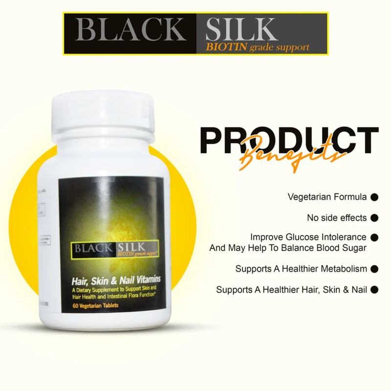 BLACKSILK Vegetarian Hair, Skin & Nail Biotin Vitamins No GMOs,