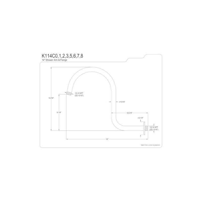 Kingston Brass K114C6 Restoration 14" Shower Arm with Round Flange,