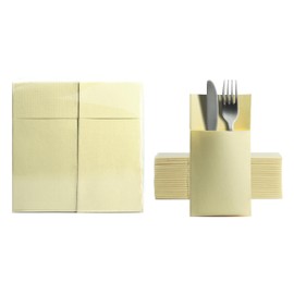 Aroba 50 Soft Point Cutlery Napkins, Soft Material, Volume and Structure, Ready-Folded Napkins with Slot, 39 x 38 cm, 1/8 Fold Cutlery Bag, Good Quality Beige