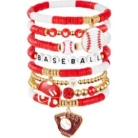 Huquary Baseball Bracelet Baseball Accessories Baseball Gifts Baseball Bracelets for women Baseball Clay Beaded Stretch Bracelets for Baseball Party Favor