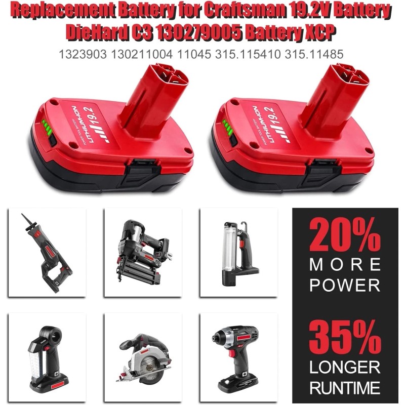 For Craftsman 2Pack For CRAFTSMAN 19.2 VOLT C3 LITHIUM DIEHARD