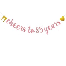 Cheers to 85 Years Banner, Pre-Strung,Rose Gold Glitter Paper Garlands for 85th Birthday/Wedding Anniversary Party Decoratiopns Supplies, Letters Rose Gold,ABCpartyland