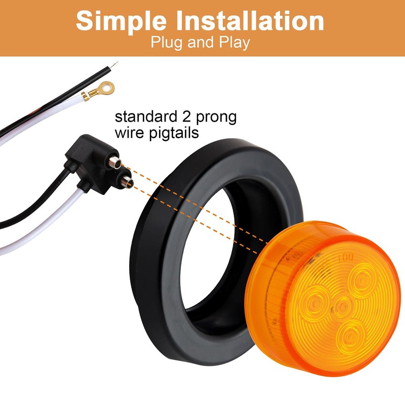 Traberm 16Pcs 2" Inch Round Amber LED Trailer Side Marker