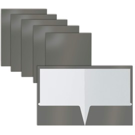 2 Pocket Glossy Laminated Gray Paper Folders, Box of 25, Letter Size, Gray Paper Portfolios by Better Office Products, 25 Pack