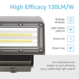 HYPERLITE LED Wall Pack Light 60W 7,800LM (130lm/w) 5000K Adjustable UL Certified Suitable for Wet Location Bright Outdoor Wall Pack for Parking Lot Alleyways Warehouse