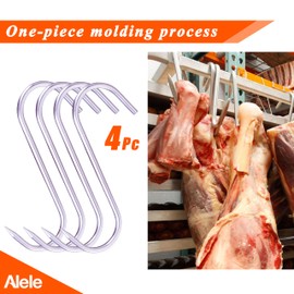 Alele Stainless Steel Heavy Duty Butcher Hooks - 8Inch Meat Processing Tool for Hanging, Smoking, Drying (4 Pack)