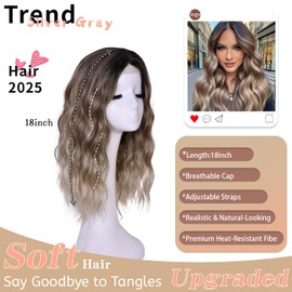 ANNISOUL Short Wavy Wigs for Women 18Inch Bob Wave Wig Middle Part Synthetic Lace Front Natural Hairline Hair for Daily Party Use(Ombre Gery)