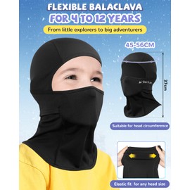 HIKENTURE Kids Balaclava Ski Mask Thermal Windproof Children Face Mask Neck Gaiter for Extreme Cold Weather Boys Girls, Black