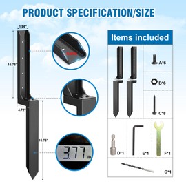 Dukelai 2 Pcs Fence Post Repair Kit,Heavy Duty Fence Post Anchor Kit, Fence Post Repair Stakes for Repair Tilted, Broken Wood Fence Post