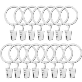 ENTHUR 15 Pcs Curtain Rings with Clips Decorative Drapery Rings Rustproof Vintage 1 Inch Interior Diameter (White)