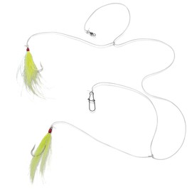 Uncle Mo’s Tackle - 10 Pack Fluke Flounder Ocean Hi-Lo Hey Now Rig – Chartreuse BUCKTAIL Teaser Hook for Saltwater – Size 5/0 Hook - 40lb Heavy Duty Mono 3ft Long -Black Duo-Lock Snaps-Hand Tied