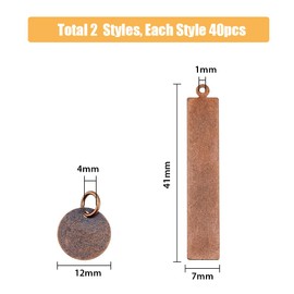 SUPERFINDINGS Pack of 80 2 Style Red Copper Brass Rectangular and Flat Round Stamped Blank Pendant DIY Tag Necklace Charm Bar and Circle Pendant Hole 1 mm 4 mm