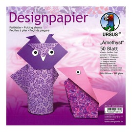 Ursus 22845199 - Designpapier Amethyst, 50 Blatt in 10 verschiedenen Motiven, ca. 20 x 20 cm, 100 g/qm, beidseitig bedruckt, ideal zum Falten von kreativen Origami Tieren
