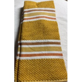 KITCHENAID KITCHEN TOWELS (2) ORANGE GOLD STRIPES 100% COTTON  NIP