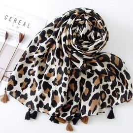 WHITE FANG MA036 Women's Scarf, Large, Leopard Pattern, Animal, Stylish, Casual,