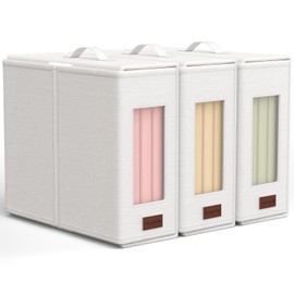 HUWAILE Sheet Organizers and Storage - 3 Pack Bed Sheet Organizers for All Sheet Sizes, Including Queen/King Size Blankets, Foldable Blanket Organizer/Sheet Storage for Linen Closet, Beige