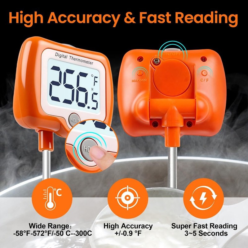 Deep Fry Thermometer - Digital Candy/Candle/Meat Thermometer with Rotatable Large