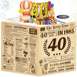 Funny 40th Birthday Card for Women Men, 3D Pop Up 40th Birthday Decorations for Her Him, Happy 40th Birthday Gifts for Husband Wife, Jumbo 40 Year Old Birthday Card, Review of 1985, Classy (8"x10")