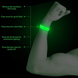 Nasharia set of 4 LED bracelets, reflective LED light bracelets, light strip, for children at night, safety light for running, jogging, dog walking and other outdoor sports, green