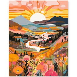 EFOTIML Paint by Numbers Kit for Adults Beginners & Kids Ages 8-12,1 Pack 16x20 inches Canva for Painting Kits for Adults in Colorful Box(Without Frame)- Sunrise Mountains and Rivers