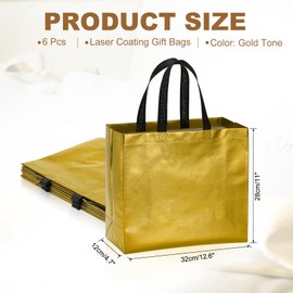 PATIKIL Gold Tone Gift Bags with Laser Coating, 6pcs Reusable Goodie Bags with Handle for Wedding Birthday Party Shopping Cosmetic, 12.6" x 4.7" x 11"