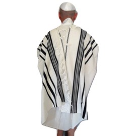 Kosher Tallit Talit Prayer Shawl 100% Wool 43x63"/110x160cm.black Stripes N-45