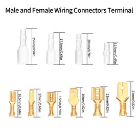 KOXXIAMOQ 600 Male Female Wire Spade Connectors, 2.8mm 4.8mm 6.3mm Electrical Wire Connectors, Wire Crimp Terminal Block Connector with Insulating Sleeves for Speaker Electrical Wire