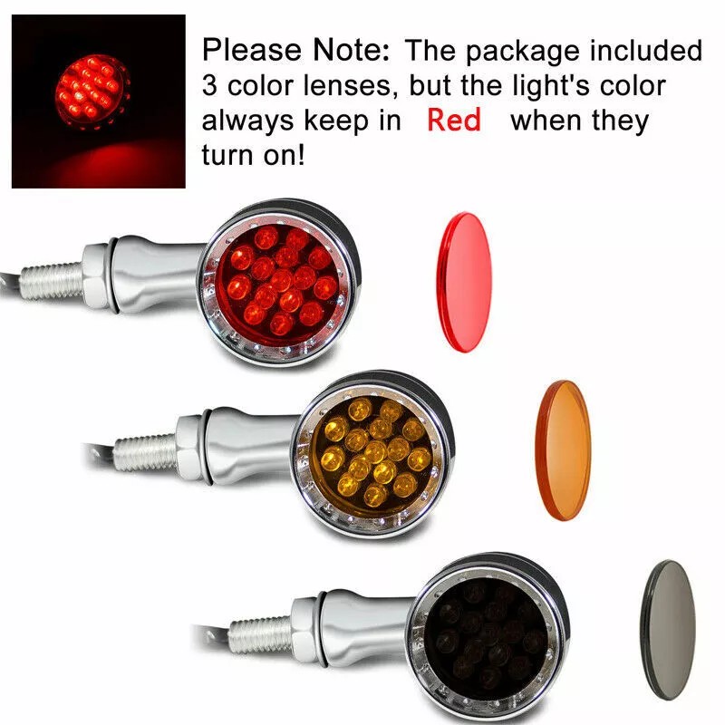 Unbranded 2X Chrome Motorcycle LED Turn Signals RED Light Brake