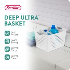 Sterilite 24-Pack Ultra Basket, Open Plastic Bins, Countertop, Cabinet and Closet Organizer, White, Deep