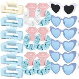 Bridesmaid Scrunchies Proposal Gifts 4.1 inch square Hair Claws Bachelorette Hair Clip Heart sunglasses Girls gift for Bachelorette Party Favors -18pcs BlueWhite