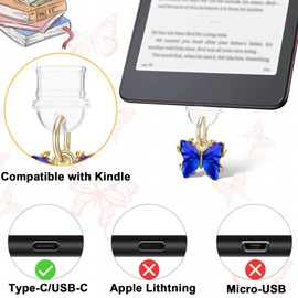 Mity rain 8PCS Charms for Kindle, Butterfly Dust Plug Charm Compatible with Kindle with Type C Charging Port, Gift for Book Lover Readers Men Women Teachers Students, Accessories for Kindle