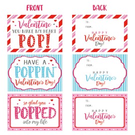 Valentine's Day Cards and Gifts for Kids - 24 Mini Heart Pop Fidget Toys Bulk - Exchange Cards for Classroom School Party Favors - Toddlers Girls Boys Age 3 Year and Up