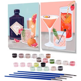 Retro Cocktail Paint by Numbers Kit for Adults Beginner - Wine Glass Adult Paint by Number kit,Easy 2 Pack Acrylic Adults' Paint-by-Number Kits On Canvas for Dorm Decor 8x12inch(with Frame)