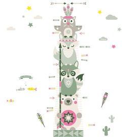 ANNA WAND Height Chart Child for Labelling, Height Chart Wall Sticker, Made in Germany, Size Chart for Children & Baby, Girls & Boys, Indian Animals, Beige, Olive, Pink